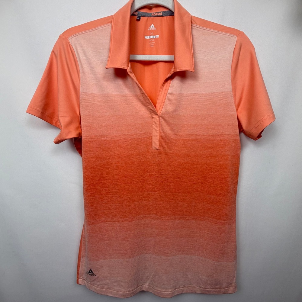 Adidas Golf Womens Orange Ombre Gradient Polo Shirt Short Sleeve V-Neck Size M